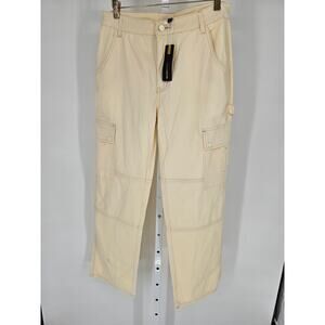 Gilipur Women's Cream Button Closer Mid Rise Belt Loop Cargo Pocket Pant Size L
